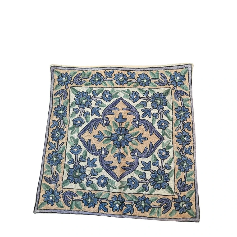 Hand‎ Embroidered Throw Pillow Cushion Cover Suzani Silk on Cotton 16